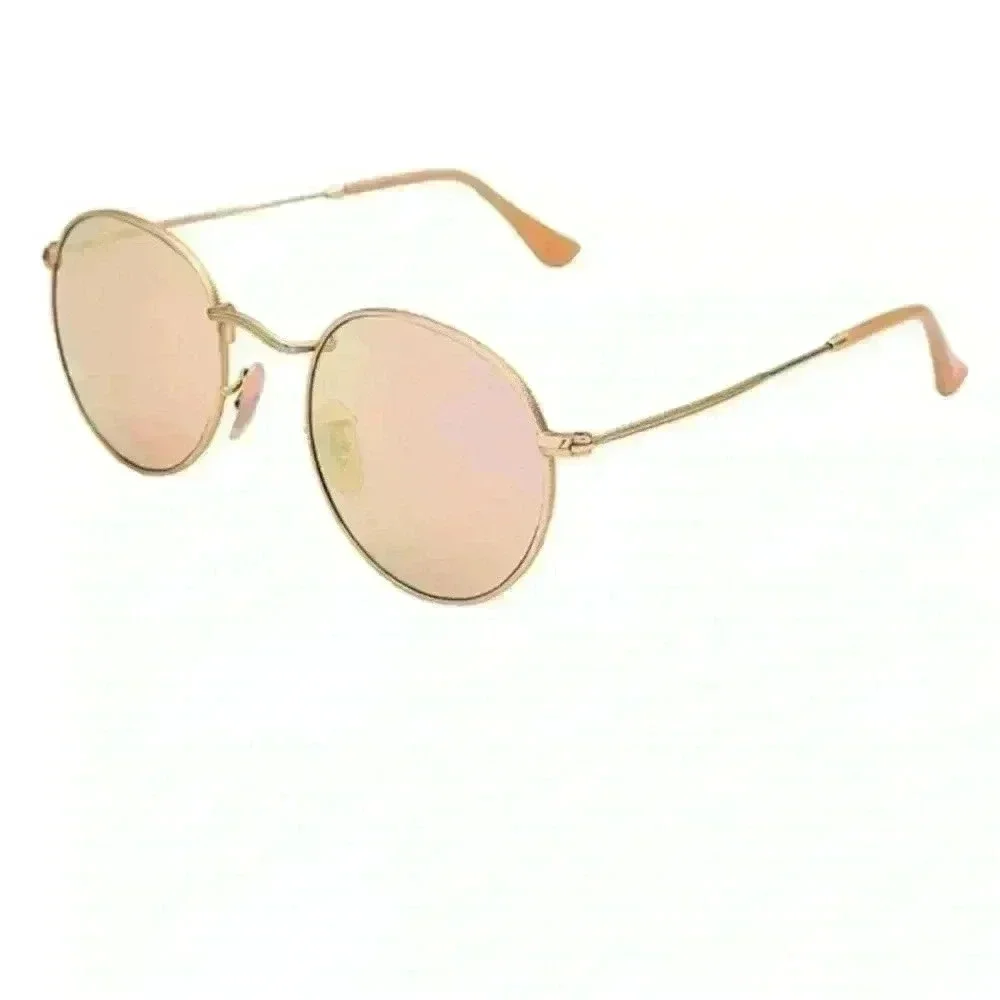 Rose Pink Round Lens Gold Frame Sunglasses with microfiber cleaning pouch